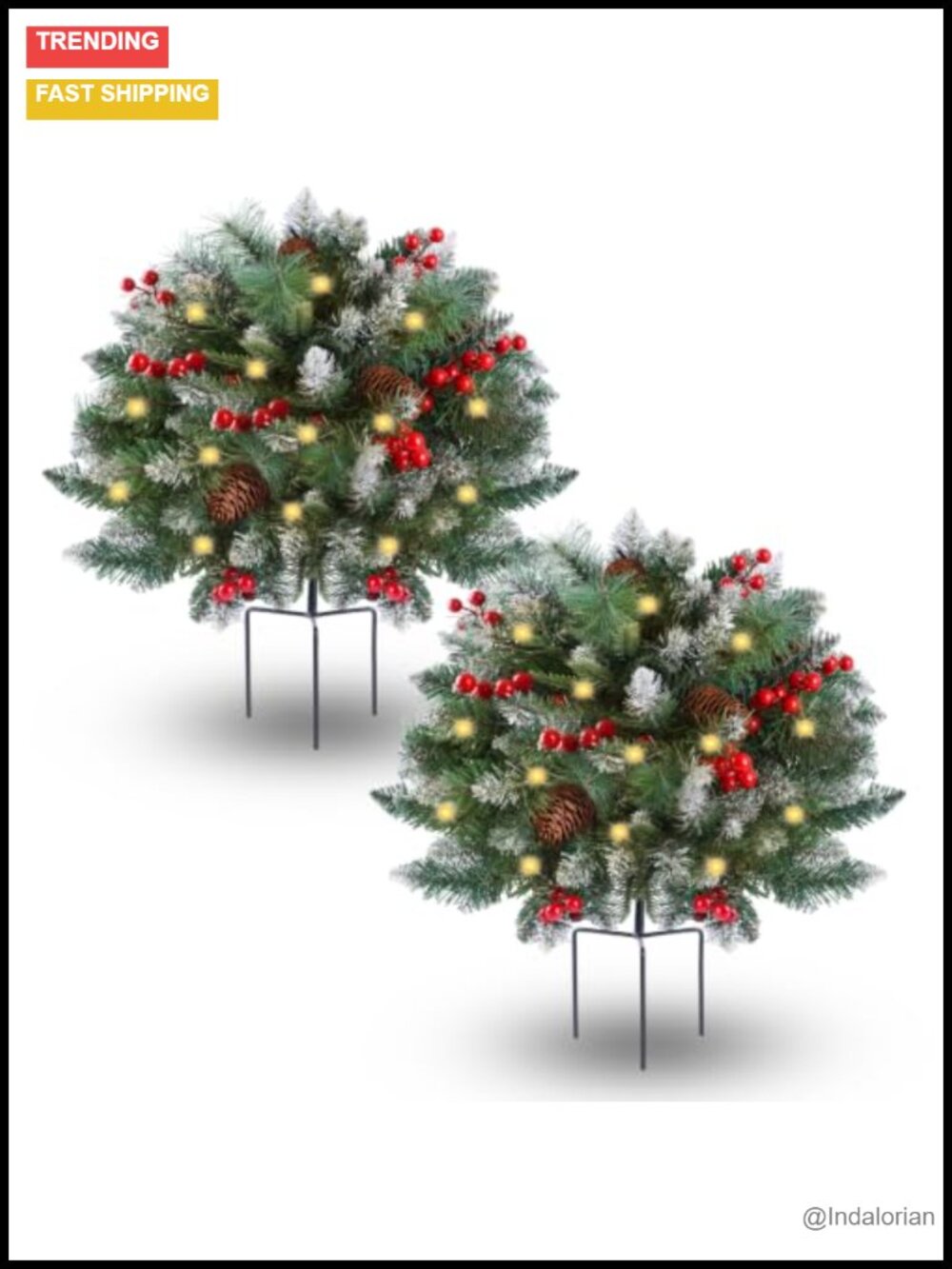 2 Pack Artificial Christmas Urn Filler Pre-lit Lighted Tree LED